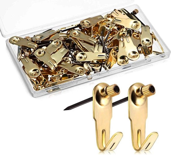 Ophanghaken con chiodi, chiodi in plastica, kit di appendiporta professionale Adatto per tende da finestra, dorato, adatto Adatto per intonaco, stucco e pareti in legno (50 pezzi)