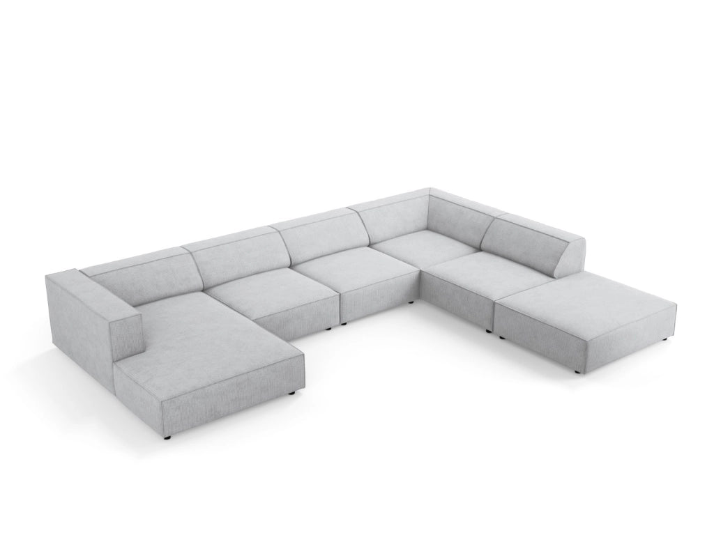 Cosmopolitan Design - Divano panoramico destro "Arendal" 7 posti in ciniglia con effetto a coste grigio chiaro 