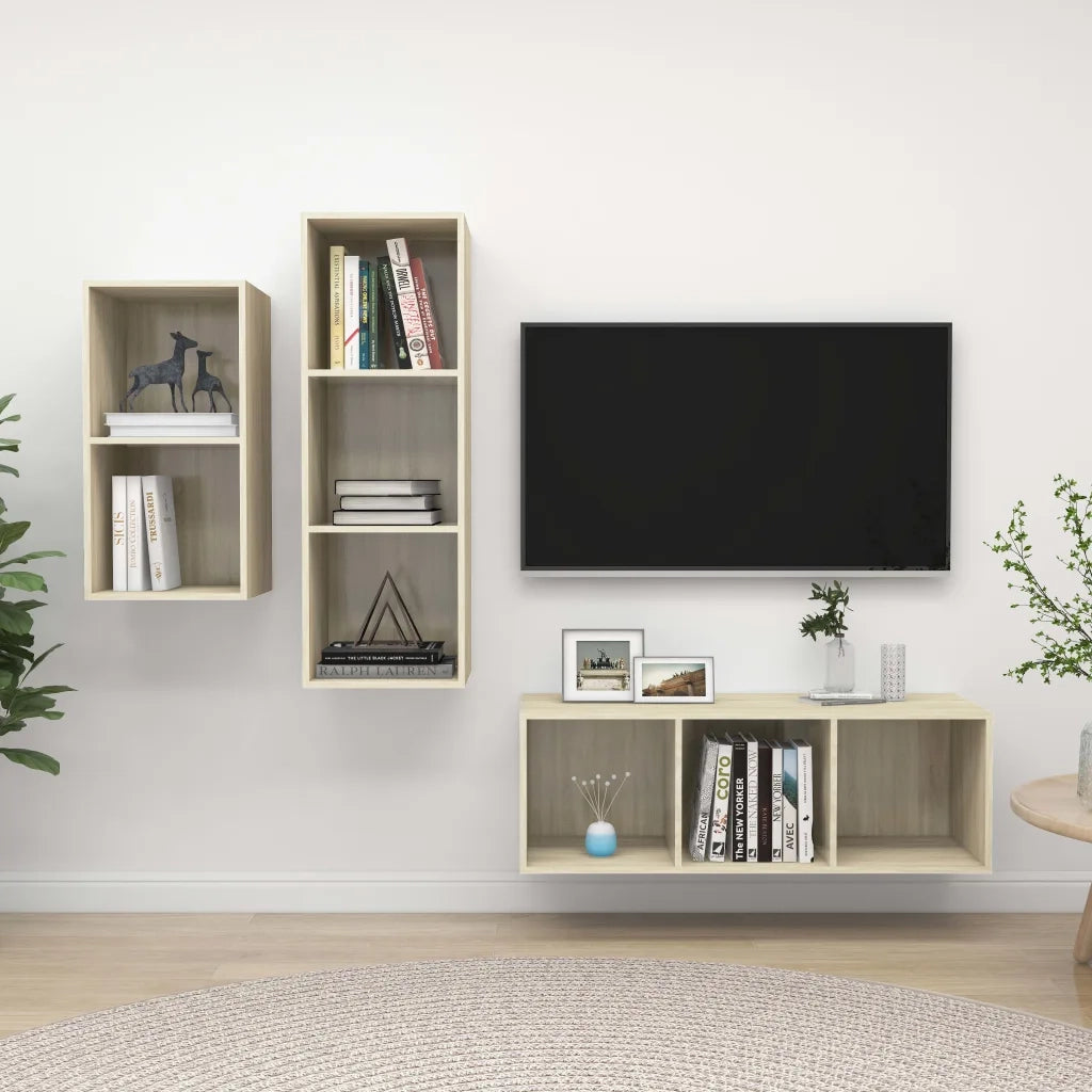 Set Mobili TV 3 pz | Armadietto TV | Mobile Porta TV Rovere Sonoma in Legno Multistrato