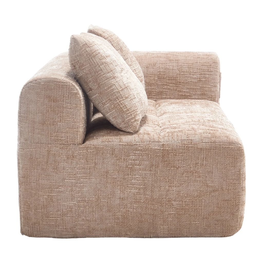 Divano a 2 posti con chaise longue, tessuto chenille, cuscino incluso, tasche laterali, kaki