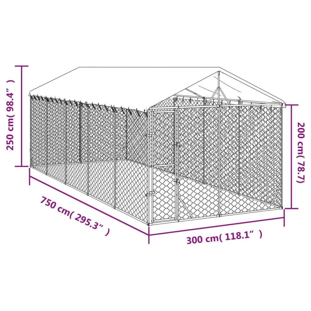Cuccia/gabbia/recinto/zaino per animali da esterno con tetto argentato 3 x 7,5 x 2,5 m Argento 02_0041902