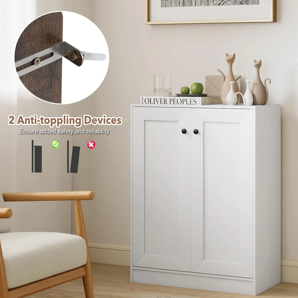 Credenza Cucina con 2 Ante, Mobile Cucina Dispensa con 2 Ripiani Regolabili e Kit Antiribaltamento, Mobiletto per Soggiorno, Sala da Pranzo, Camera da Letto, Ingresso, 60x30x80cm (Bianco)