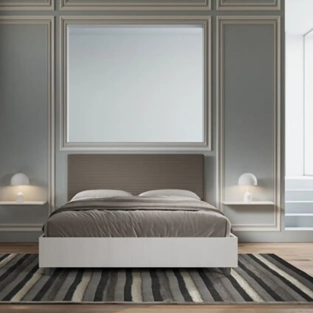 Letto matrimoniale contenitore doppia alzata 160x200 bianco frassino testata similpelle cappuccino Level
