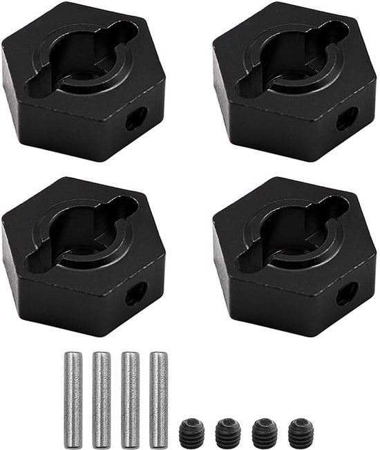 Adattatore Hub 4 pezzi - Parti di ricambio - Compatibile con auto RC - Facile da installare - Prestazioni di guida migliorate - Acciaio nero