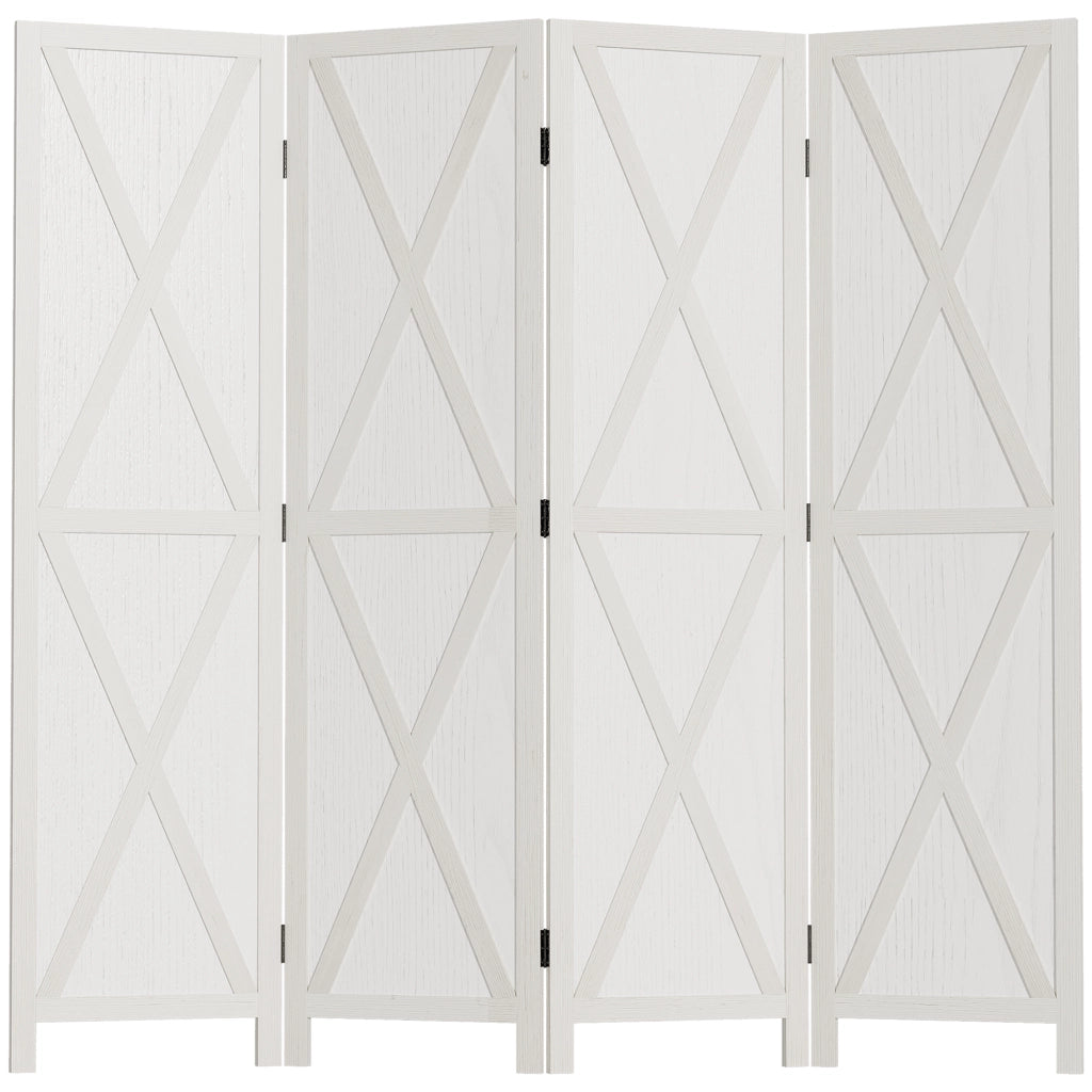 Paravento 4 Ante Stile Campagna ¨C zephmum ¨C Bianco Legno di Paulownia