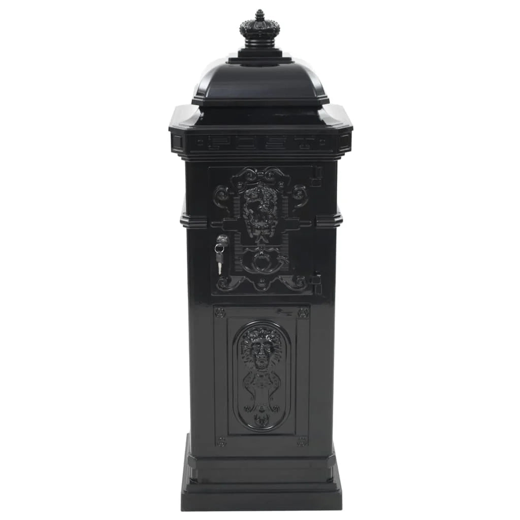 Cassetta postale vintage in alluminio antiruggine nera con pilastro 02_0041554