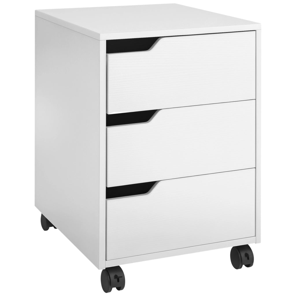 Cassettiera da Ufficio a 3 Cassetti con Maniglie a Scomparsa. in Legno e Metallo. 40x50x57.5 cm. Bianco