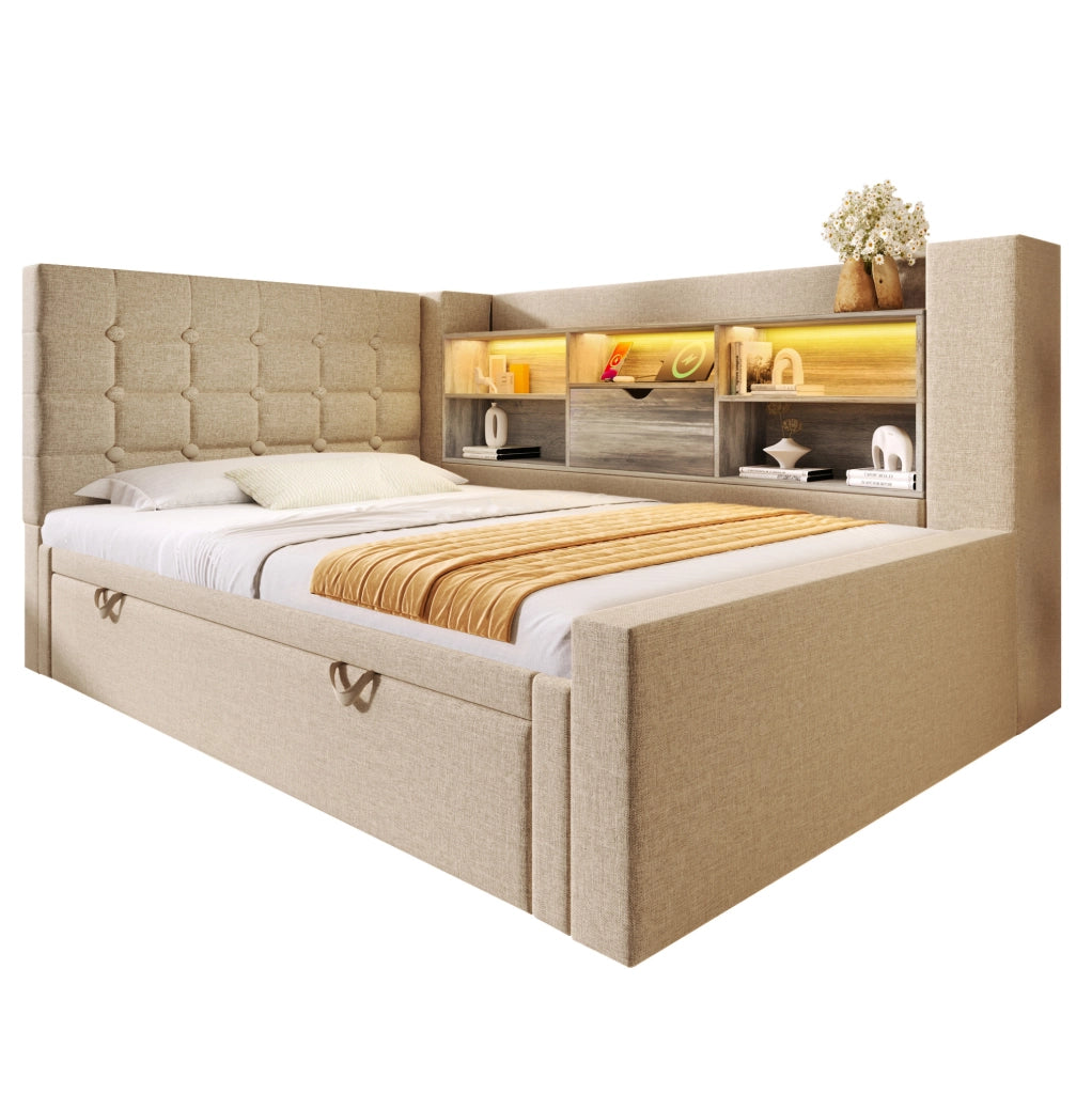 Letto con letto estraibile, illuminazione LED e ricarica integrata