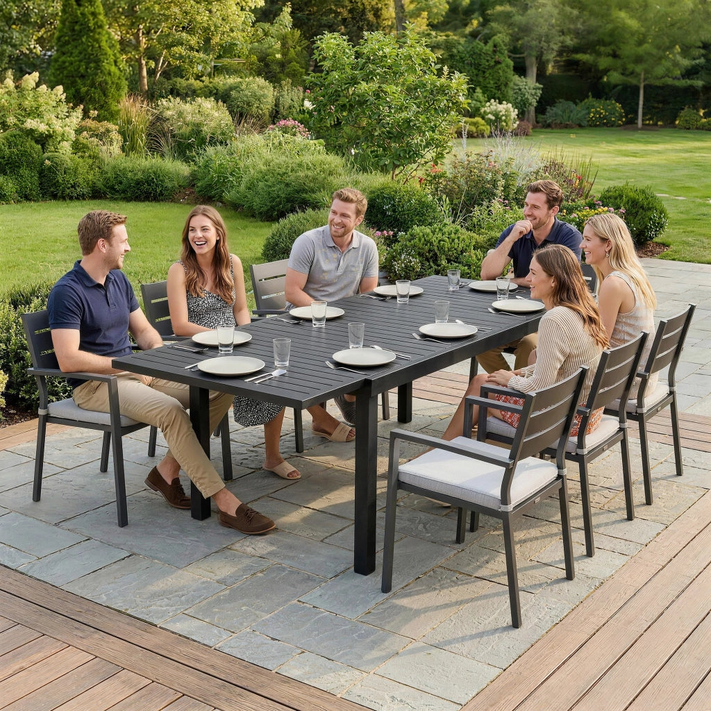 Tavolo da Giardino Allungabile 225x85x75 cm per 6-8 persone in Alluminio con Piano a Doghe Nero