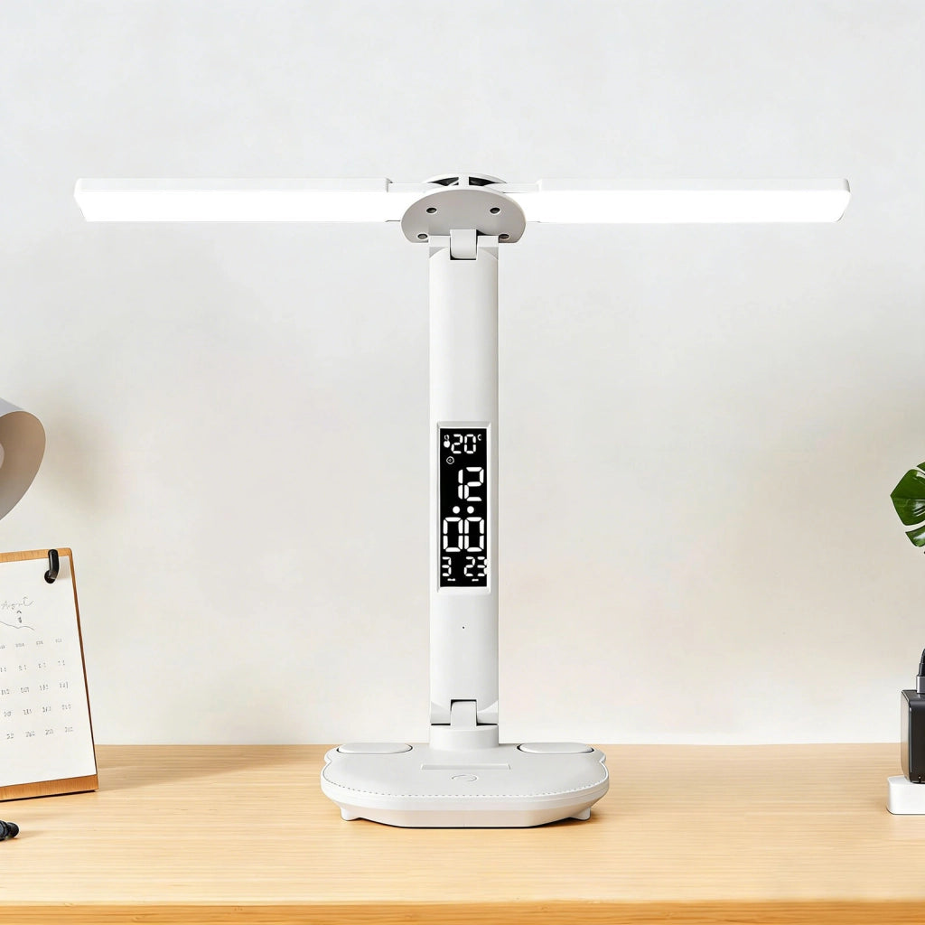 Lampada da scrivania LED bianca a doppia testa con controllo touch
