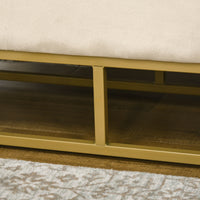 Panca Contenitore Rettangolare 110x44x49 cm con Seduta Imbottita e Gambe in Acciaio Beige