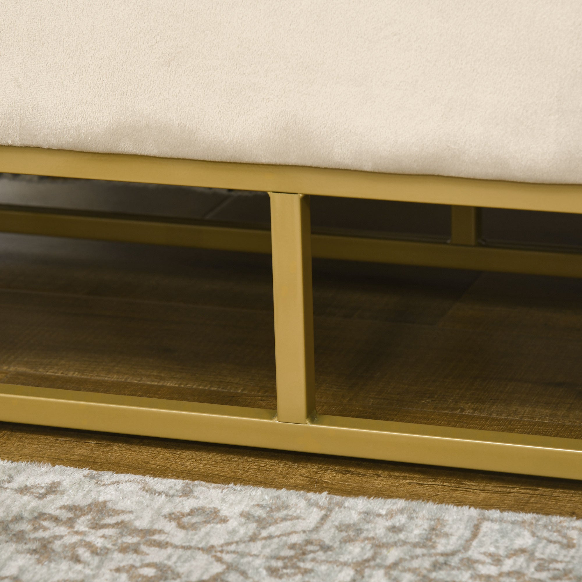 Panca Contenitore Rettangolare 110x44x49 cm con Seduta Imbottita e Gambe in Acciaio Beige