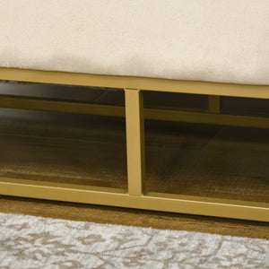 Panca Contenitore Rettangolare 110x44x49 cm con Seduta Imbottita e Gambe in Acciaio Beige