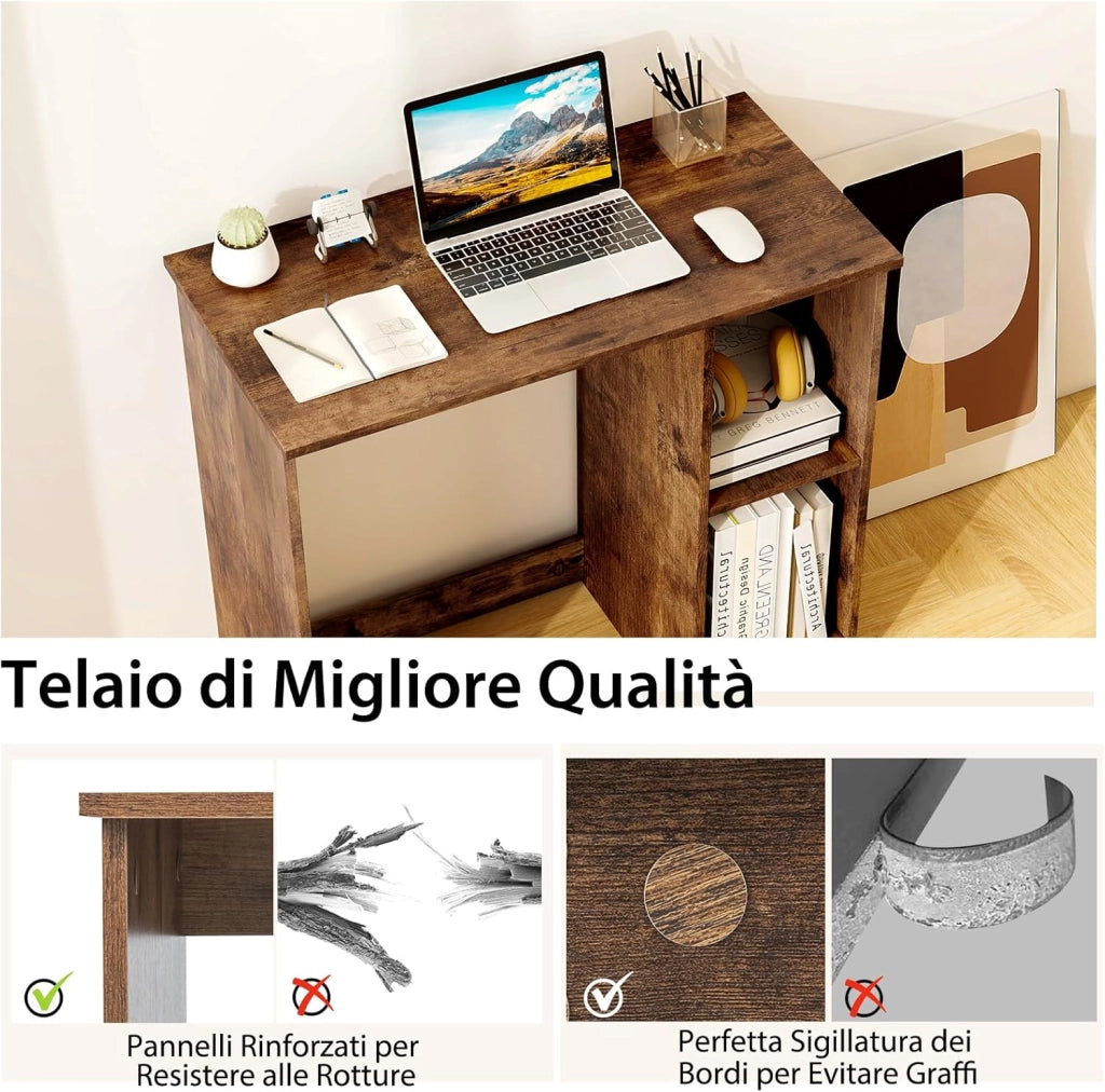 Scrivania per Computer in Legno con 2 Ripiani per Ambienti Piccoli, Scrivania Moderna e Salvaspazio da Casa e Ufficio, 80 x 40 x 74 cm (Marrone)