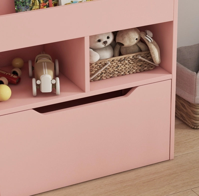 Libreria per bambini rosa con cassetto e ripiani 60 x 29,9 x 90 cm