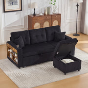 Divano letto con contenitore e USB-C 196x82-144x85 cm in corduroy nero con LED