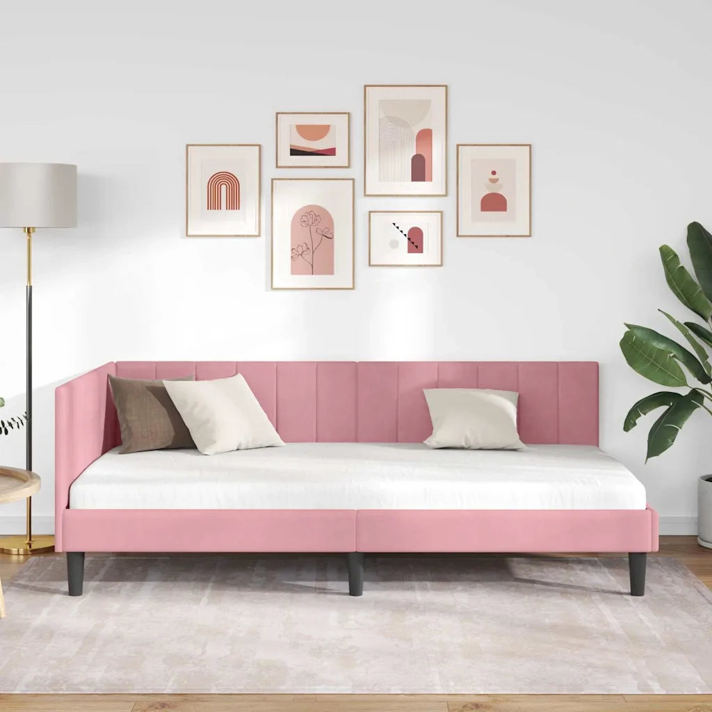vidaXL Cornice del letto ad angolo Rosa 100 x 200 cm Velluto