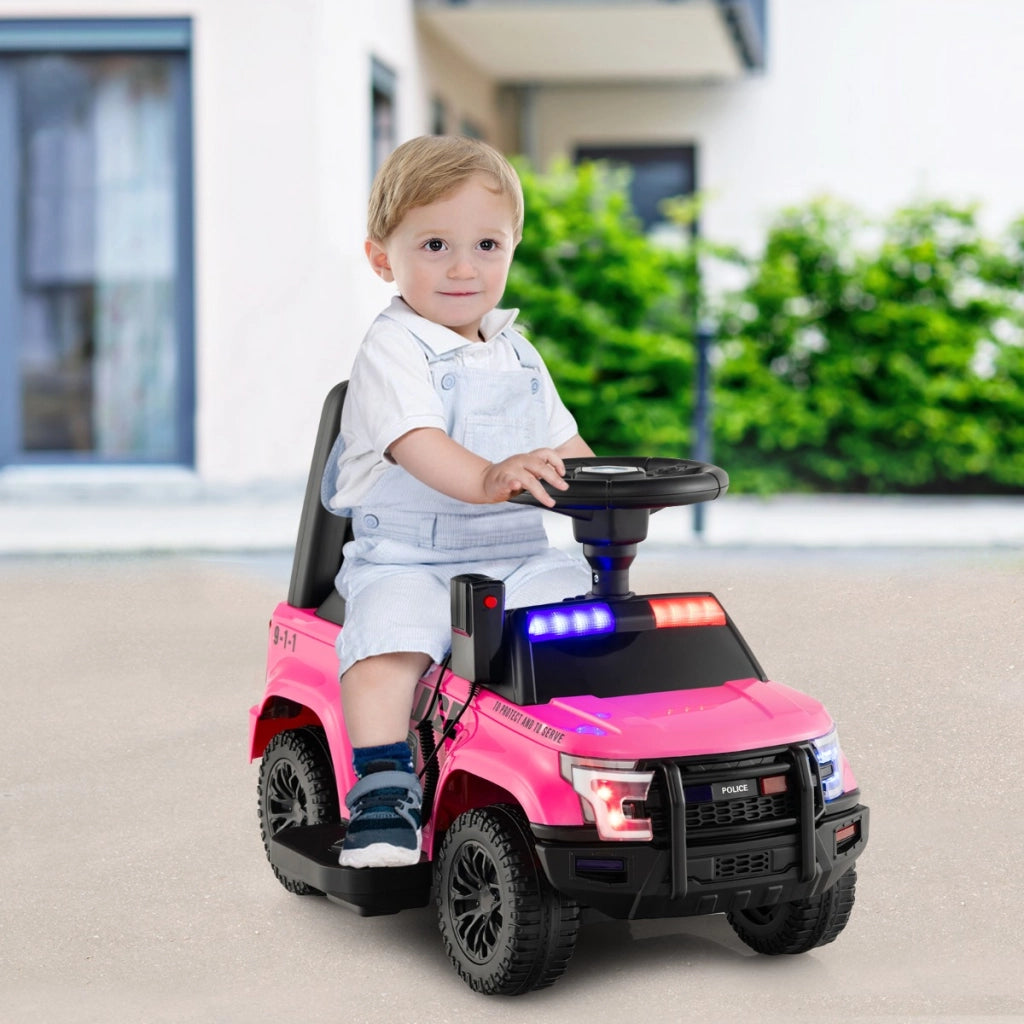 Auto della polizia giocattolo alimentata a batteria, Cavalcabile per bambini con megafono laterale clacson Rosa-Macchinine giocattoli