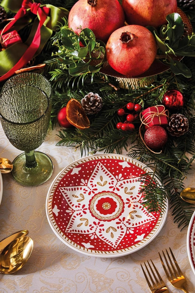 Servizio di Piatti da Tavola in Porcellana Natale Olimpic New Charme 18 Pezzi