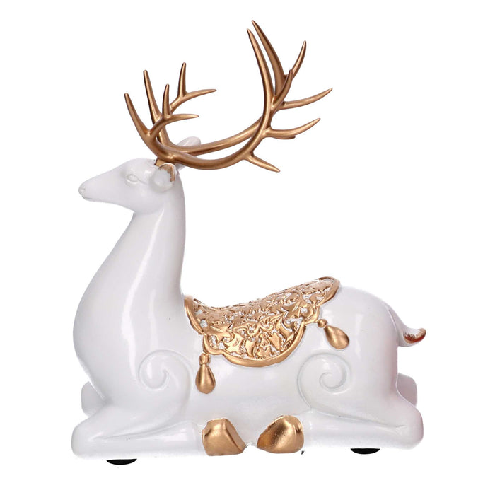 Renna resina seduta oro e bianco cm 17x8xh20