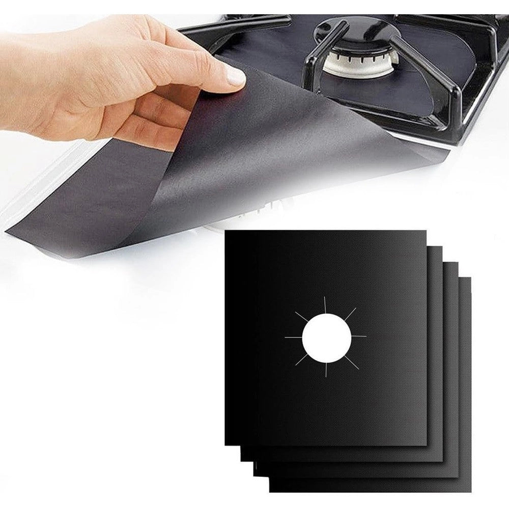 Trade Shop - Set 4 Protezioni Per Fornelli Cucina Piano Cottura Gas Antiaderente Riutilizzabile 27x27cm -