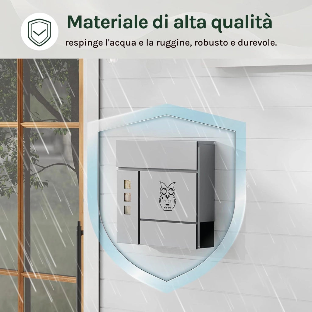 Cassetta per Lettere, con Serratura, Finestre di Visualizzazione, Fessura 33,8x3 cm, Coperchio Incernierato, Scomparto per Giornali, 37x10,5x37 cm, Grigio