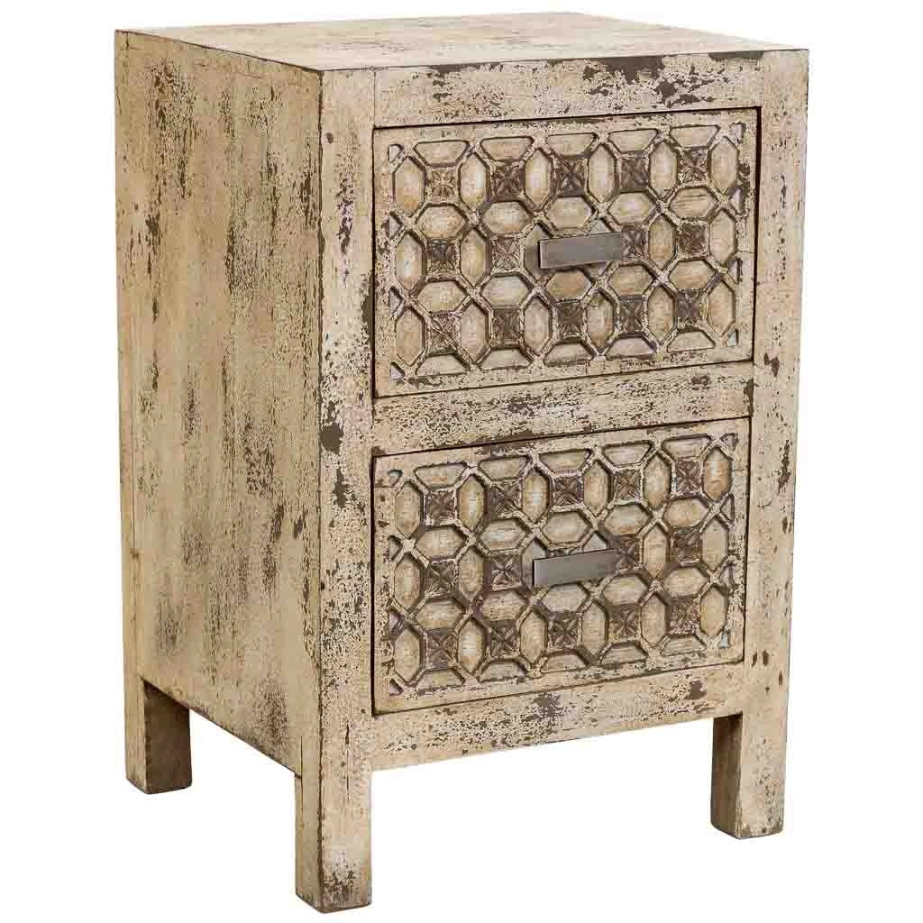 Comodino in legno fatto a mano, Beige, 45x35x60h cm