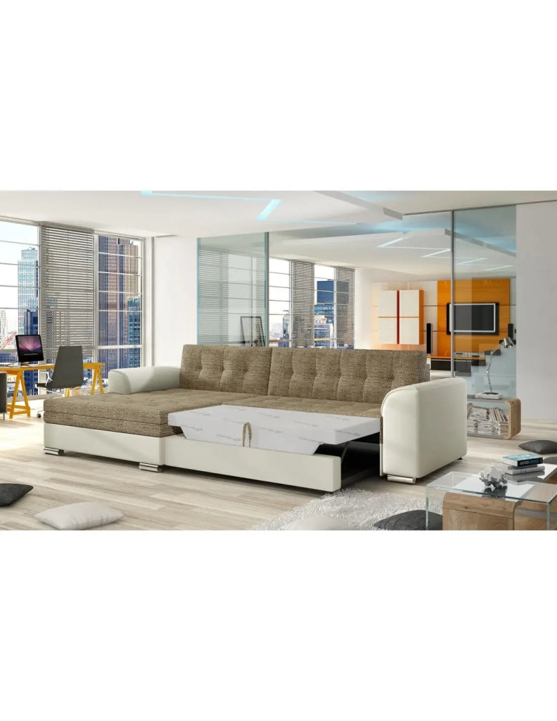 Divano angolare convertibile CONFORTO 4 posti beige e crema – angolo sinistro