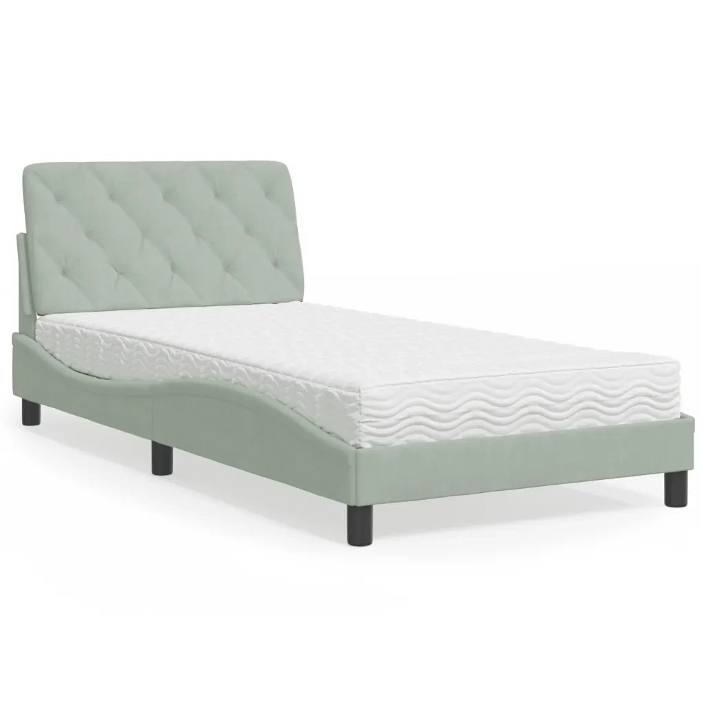Letto con Materasso-Struttura Letto con Materasso Grigio Chiaro 100x200 cm in Velluto