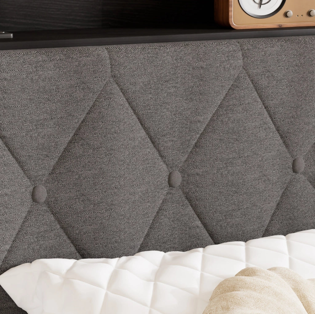 Letto imbottito 140x190 con LED, porta USB e vano sottostante