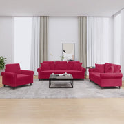 Set di Divani 3 pz con Cuscini Rosso Vino in Velluto