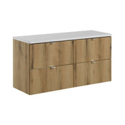 Set da bagno sospeso VANO in rovere e bianco 120cm: mobile sottolavabo con cassetti + piano per lavabo