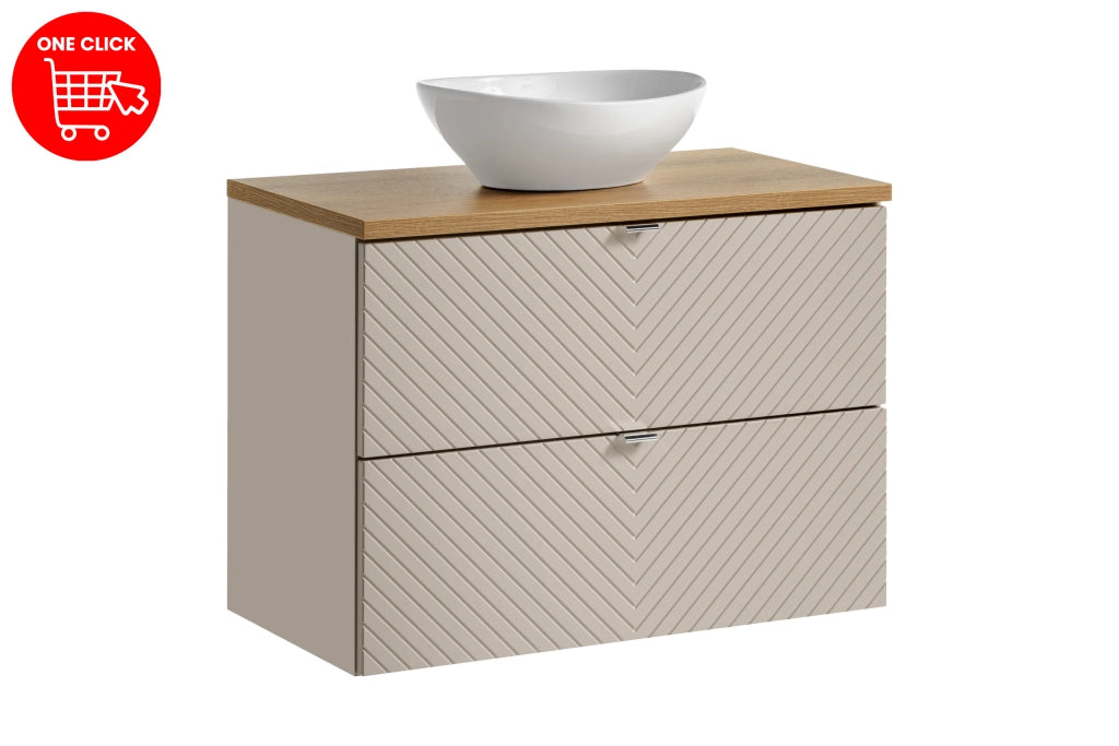 Set mobili bagno 80 cm con piano e lavabo da appoggio Lola Viva Cashmere 80 x 1401 x 40 cm