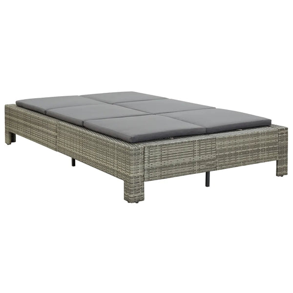 Lettino Prendisole | Sdraio da giardino | Lettino da sole a 2 Posti con Cuscino in Polyrattan Grigio