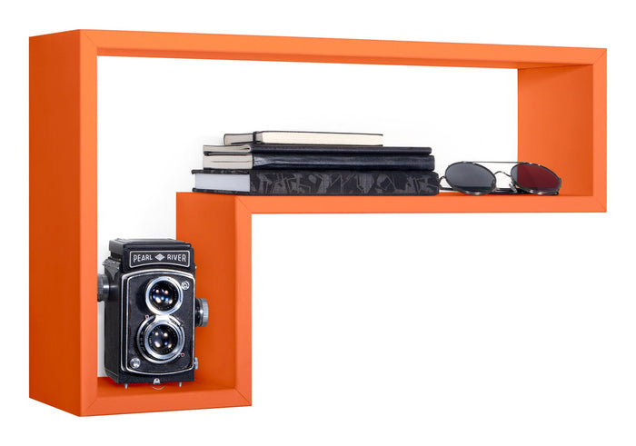 Mensola da Parete a Forma di L 61x37x15,5 cm in Fibra di Legno Lettera Arancio