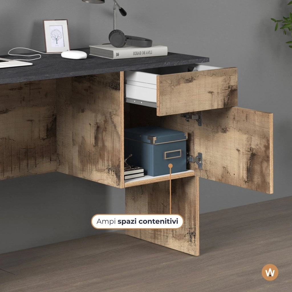 WHOUS Scrivania Easy 1 anta e 1 cassetto acero e report 110x50x75 cm