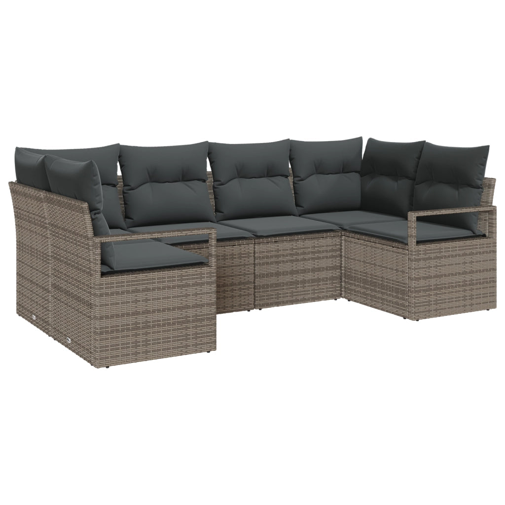 Set Divano da Giardino  6 Pezzi con Cuscini Grigio Rattan Poliestere