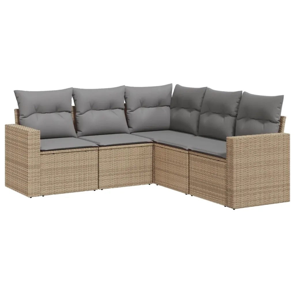 Set Divano da Giardino 5 pz con Cuscini Beige in Polyrattan 3218939