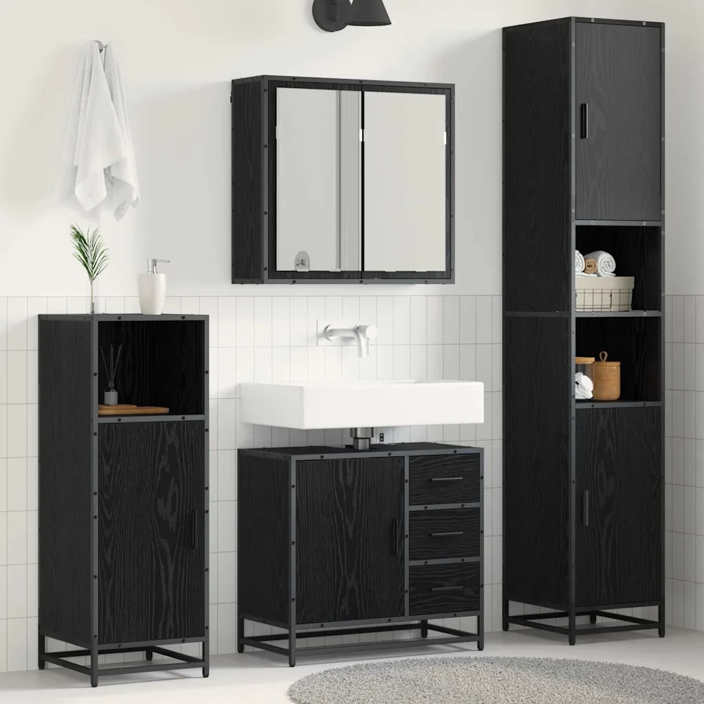 Set di mobili per il bagno 3 pcs Rovere Nero Legno multistrato 3402535