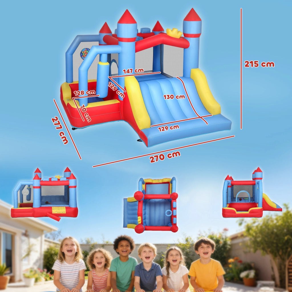 Parco acquatico gonfiabile 5 in 1 con soffiatore, scivoli, trampolino ¨C zephmum ¨C multicolore
