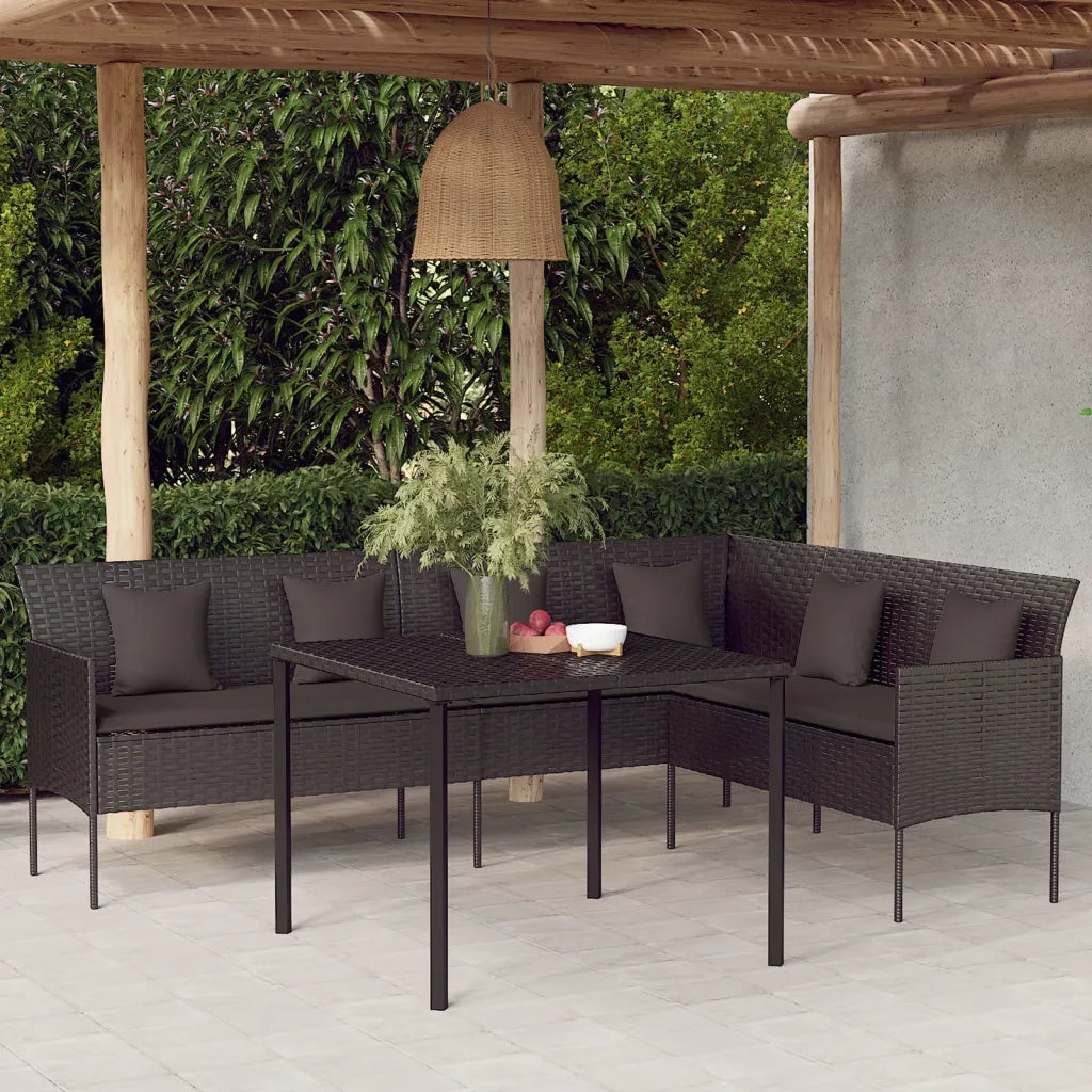Divano da Giardino a L con Cuscini Nero in Polyrattancod mxl 70671