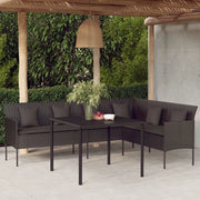 Divano da Giardino a L con Cuscini Nero in Polyrattancod mxl 70671