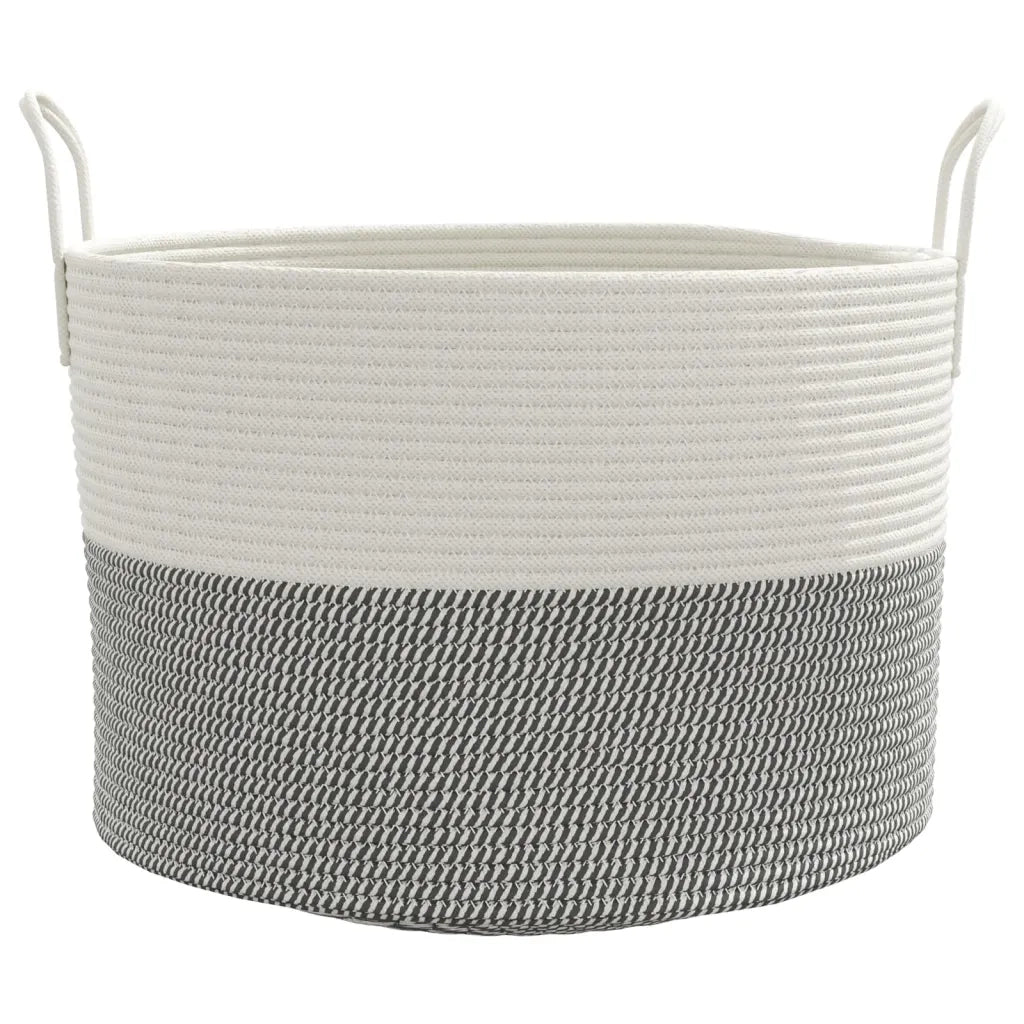 Cestino Portaoggetti Grigio e Bianco Ø51x33 cm in Cotone 358490
