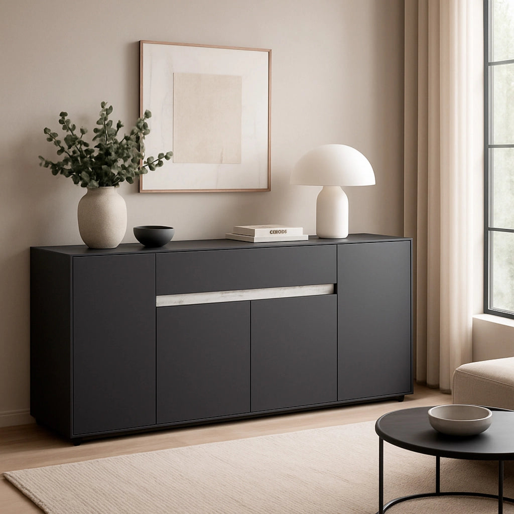 Credenza Moderna Madia Con 4 Ante E 1 Cassetto Mobile Contenitore Per Sala Da Pranzo Soggiorno Design Senza Maniglie Elegante Capiente 170 X 85 X 40 Cm Grigio Scuro E Bianco Effetto Marmo