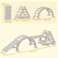 Struttura da arrampicata 5 in 1 con scivolo, arco da arrampicata, rampa doppia, per bambini di 18-48 mesi, Grigio e Bianco