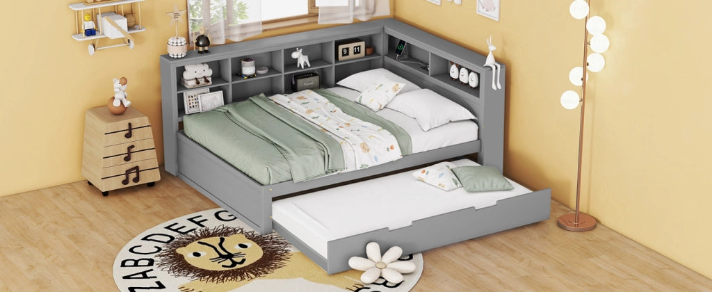 DESMIU Divano letto 140 × 200 cm 2 posti con letto estraibile 90 × 190 cm, USB e vani portaoggetti, senza materasso, grigio