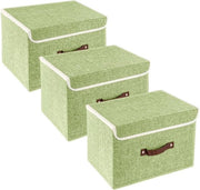 3 contenitori ripiegabili con coperchio, contenitori con coperchio, contenitori per abbigliamento, contenitori per giocattoli, ripiano - verde