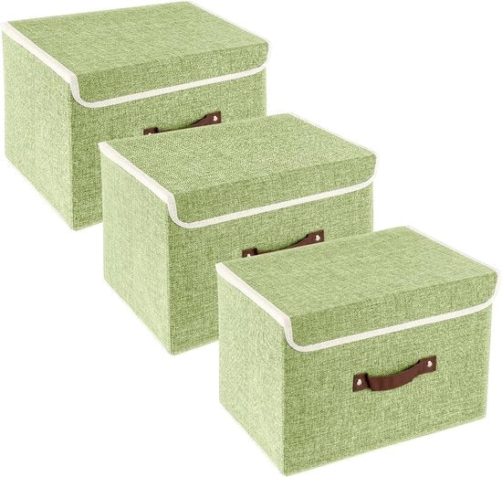 3 contenitori ripiegabili con coperchio, contenitori con coperchio, contenitori per abbigliamento, contenitori per giocattoli, ripiano - verde