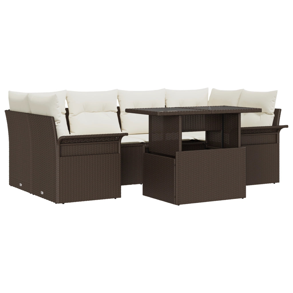 Set Divano Giardino 7 Pezzi con Cuscini Marrone Rattan Polimerico