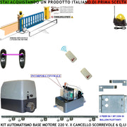 KIT AUTOMAZIONE CANCELLO SCORREVOLE 6 QUINTALI MOTORE 220 V 4 METRI CREMAGLIERE 2 TELECOMANDI FOTOCELLULE FARO ANTENNA